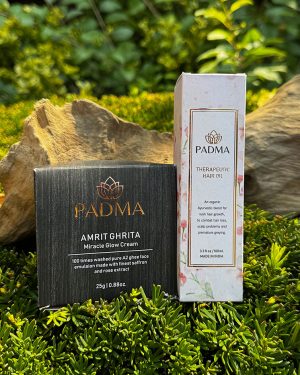 Root to Radiance Set Therapeutic Hair Oil + Amrit Ghrita: Miracle Glow Cream